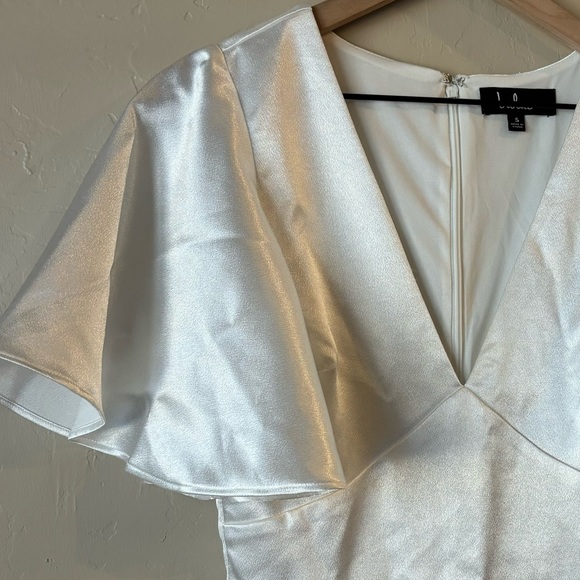 Lulus Forever Awaits White Satin Flutter Sleeve Jumpsuit Bridal Size S - Picture 3 of 7